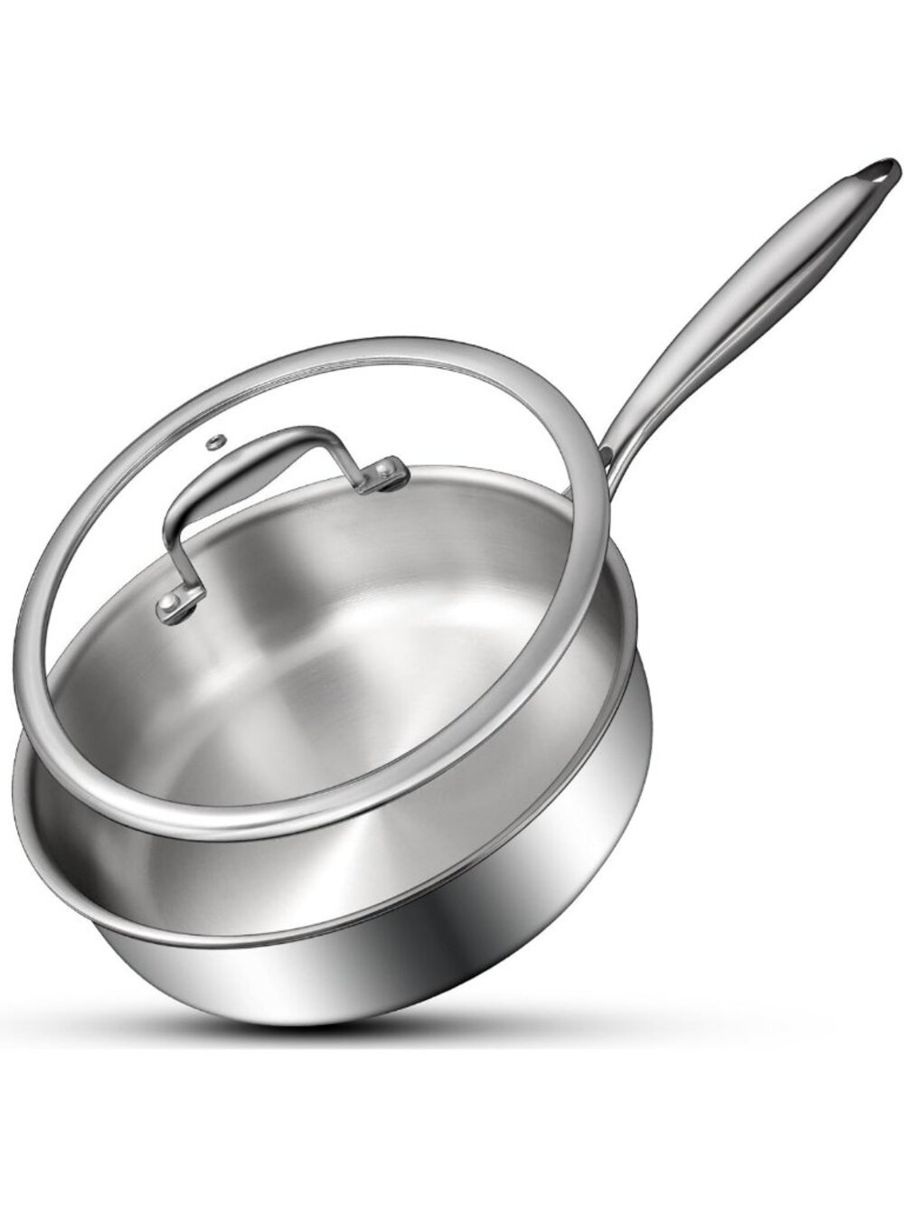 10-Inch Tri-Ply Stainless Steel Deep Frying Pan with Lid, Induction & Oven Safe